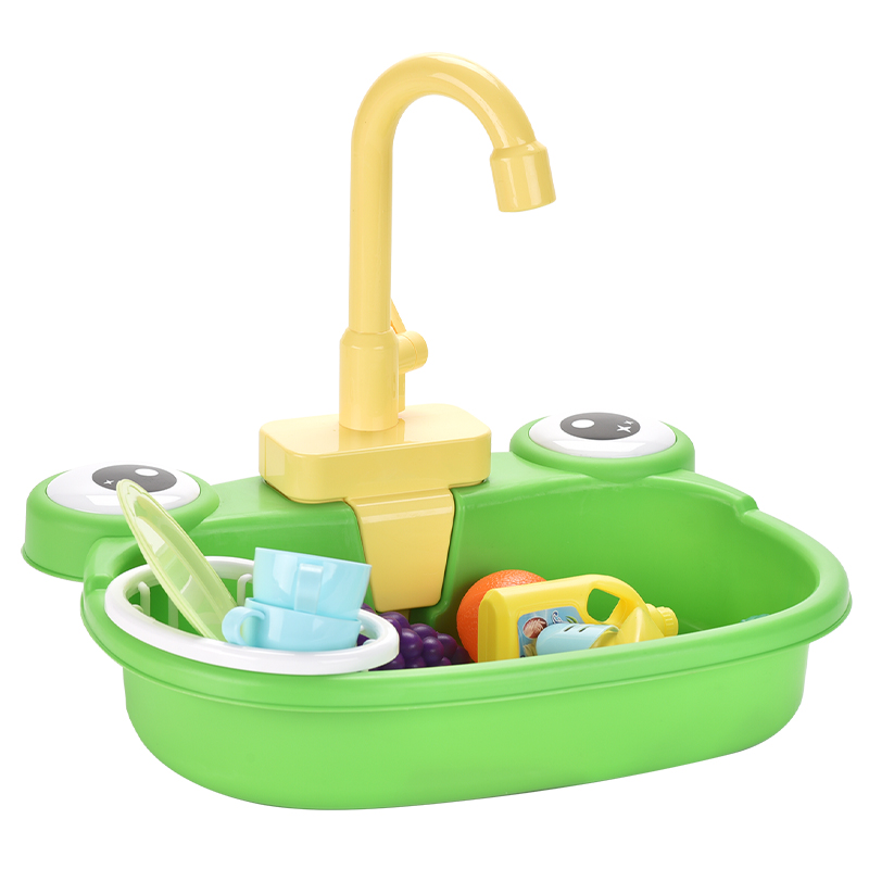 Cartoon frog dishwasher, kitchen tableware, electric circulating water sink, play house toy