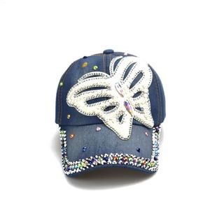 New Butterfly Rhinestone Denim Handmade 6-Panel 100% Cotton Baseball Cap Outdoor Versatile Fashion Personalized All Seasons - Product Image 2