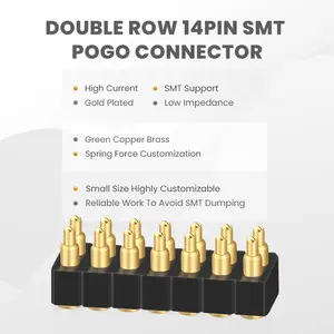 14 دبوس صف مزدوج تخصيص طول الملعب ، 5V2A 12 فولت 2 أ مطلي بالذهب SMT 14 دبوس موصل بوجو الربيع