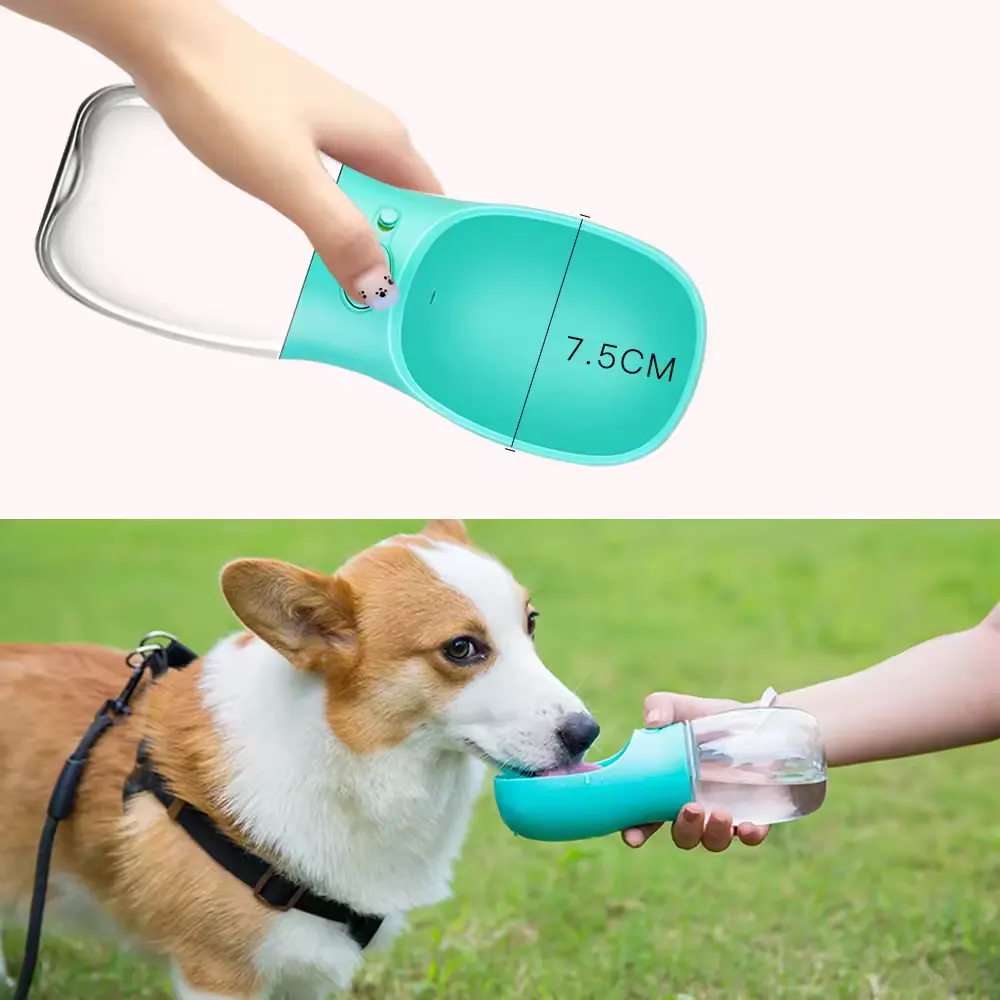 Pawiseポータブル透明プラスチックペット飲用犬猫ウォーターディスペンサーフィルター付き400mlペットウォーターボトル屋外旅行用