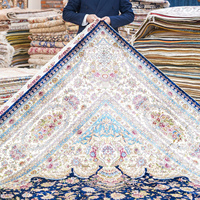 Tapis persan bleu en soie fait main de Turquie, 10x14 pieds, achetez de grands tapis en ligne en Inde