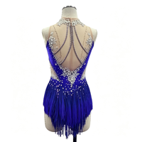 Robe de patinage artistique bleu roi personnalisée avec franges, strass étincelants, dos nu en maille, costume de compétition de patinage sur glace pour femmes et filles