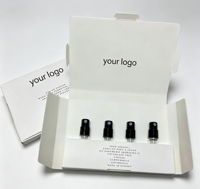 Boîte d'échantillons de parfum blanche minimaliste personnalisée avec plateau intérieur pour flacons vaporisateurs de voyage de 5 ml et 3 ml, impression de votre logo personnalisée