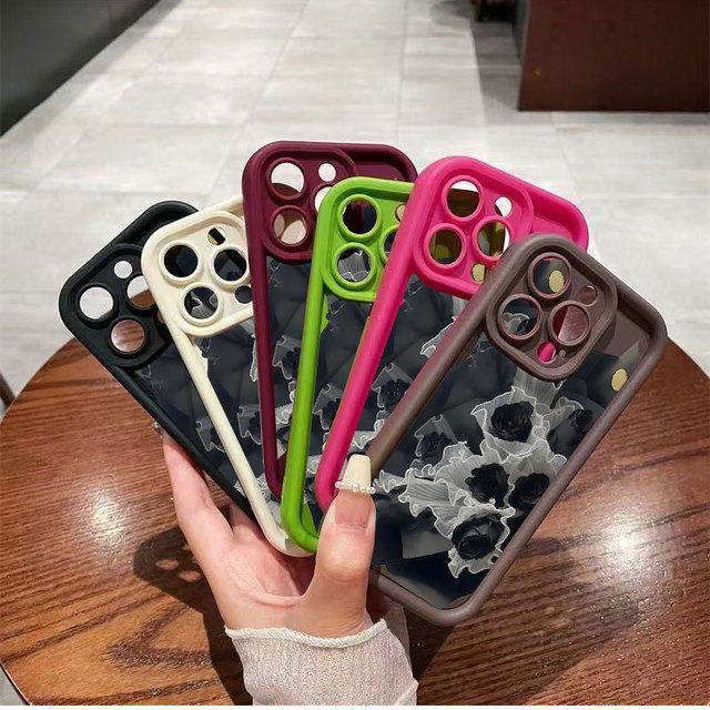 Gift Black Rose Flower Print Ladder Lens Style Shockproof TPU Mobile Phone Cover Case for Iphone 11 12 13 14 15 16 17 18 Pro Max