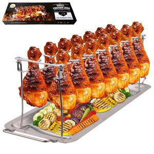 Foldable Stainless Steel Chicken Leg <b>Rack</b> 14 Compartments Grill Tray For <b>BBQ</b> Outdoor Roasting - Product Image 1
