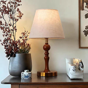 American Retro Style Simple Modern Bedside <b>Lamp</b> with Warm and Romantic Solid Wood <b>Table</b> AC Powered Home Room Study <b>Lamp</b> - Product Image 1