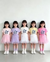 Ensemble de 2 pièces pour filles CAF109 à 3,15 dollars, t-shirt à manches courtes et jupe en tulle à dentelle, ensemble de vêtements d'été pour enfants en gros