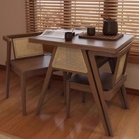 Juego de Mesa de Comedor de Madera Maciza de Alta Calidad, Sillas de Madera que Ahorran Espacio, Mesa y Sillas de Comedor de Ratán