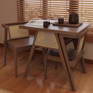 Set Tavolo da Pranzo in Legno Massello di Alta Qualità con <span class=keywords><strong>Sedie</strong></span> Salvaspazio in Legno <span class=keywords><strong>e</strong></span> Rattan - Product Image 5