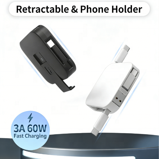 New Business Giveaways PD 60W 4 1 USB Type-C/8-Pin Data Cables 100cm Phone Holder Fast Charging Retractable Custom Promotion