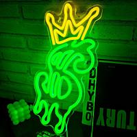 Letrero Luminoso LED USB Ajustable con Diseño de Corona y Dólares, Decoración de Pared de Acrílico Personalizada para Tiendas, Locales de Juegos, Bares y Pubs