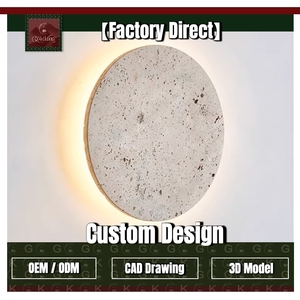 Lámpara de Pared Circular Plana de Travertino Beige Natural para Entrada, Dormitorio o Escalera, con Retroiluminación, Diseño Personalizado OEM ODM GOLDKING - Product Image 1