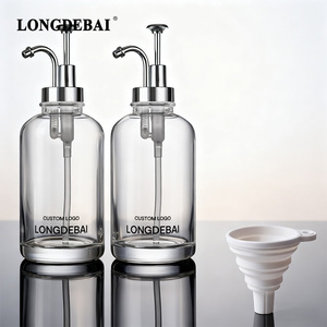 Empty <b>Liquid</b> Soap <b>Coffee</b> Syrup Dispenser 500ml Clear Glass Syrup Bottle Lotion Bottle Soap Dispenser with Stainless Steel Pump - Product Image 2
