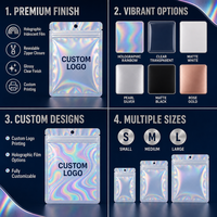 Sacs refermables holographiques personnalisés avec fenêtre transparente, pochettes en Mylar pour emballage et stockage