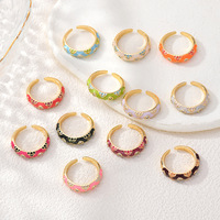 JS15 Vintage Candy Kleur Emaille Hart Open Verstelbare Ringen Strass Inleg Verguld Stapelbare Vinger Sieraden voor Meisjes