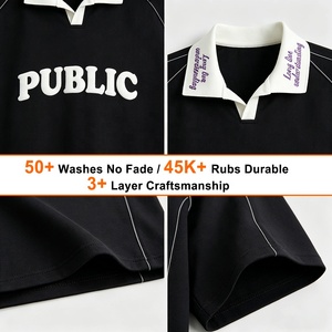 OEM Custom Luxury Streetwear 100% Cotton Screen Print <b>Patchwork</b> Collar T-<b>shirts</b> Reflective Tape Flat Embroidery Men's T-<b>shirt</b> - Product Image 2