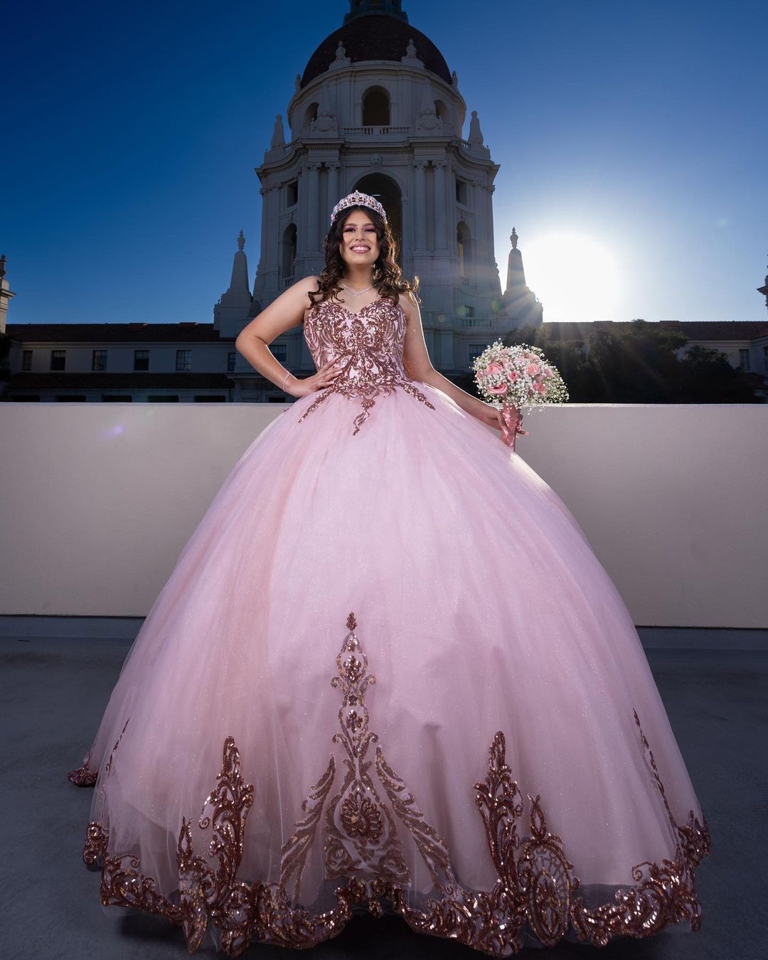 rose gold sweet 15 dress Amarra 54202 Long Tiered Sweet 16 Quinceanera Dress