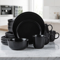 EKA Popular Ensemble d'assiettes et bols de luxe Ensemble de vaisselle en céramique noire 16 pièces pour 4 personnes