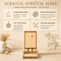 Griffoir pliable durable pour chat en sisal, en forme de L, réglable à 3 angles (60°, 90°, 180°), avec balles roulantes et jouet suspendu, sans outil de montage