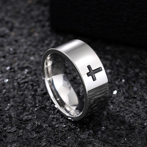 Anello a croce in acciaio inossidabile per uomo, gioiello religioso cristiano, regalo, fascia semplice DJ059 - Product Image 6