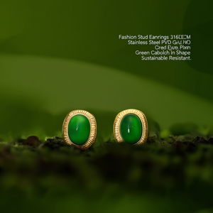 Pendientes de Moda con Cabujón Verde, Acero Inoxidable 316L, Baño de Oro PVD, Forma Ovalada, Sostenibles y Resistentes - Product Image 3