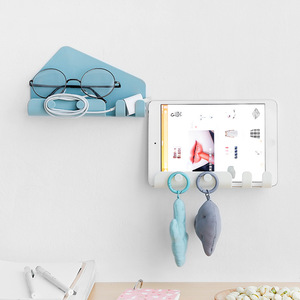 Creative Phone <b>Tablet</b> <b>Stand</b> With 4 Hooks For Kitchen Bedroom Storage Blue Apricot Color - Product Image 3