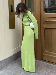 Blubelle kadın rahat 2-Piece Set sonbahar örgü dantel uzun kollu trompet kollu hırka & bölünmüş diz boyu etek kış için - Product Image 6