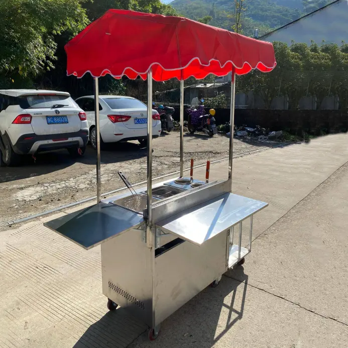 2023 vendita calda presa di fabbrica stallo artefatto multiuso mobile in acciaio inox street food snack carrello a mano