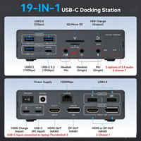 19'u 1 Arada USB-C Bağlantı İstasyonu Üçlü Ekran 4K 60Hz, 100W PD Girişi, 18W Çıkış, USB 3.2/3.0 Hub, 1000Mbps LAN, SD/TF Kart Okuyucu