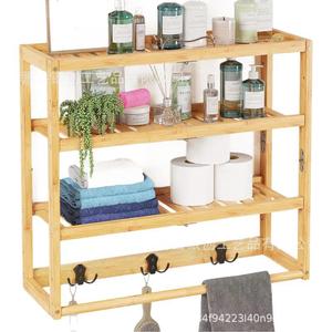 Bamboo Wall <b>Shelf</b> 4 Layers With <b>Hooks</b> And Rod For Kitchen Storage - Product Image 5