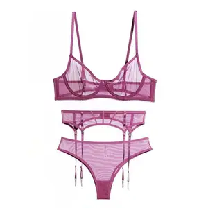 Femmes Sexy Transparent maille dentelle sous-vêtements ensemble écologique fantaisie dames Lingerie strass soutiens-gorge décoration approvisionnement en gros