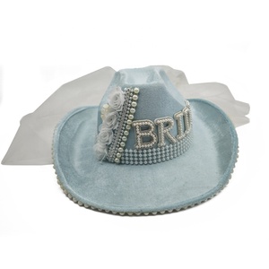 Manwu Factory Custom <strong>Bride</strong> <strong>Cowgirl</strong> <strong>Hat</strong> Wedding Cowboy <strong>Hats</strong> with Rhinestone Pearl for Bridal Shower Party Appropriate - Product Image 2