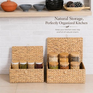 Water Hyacinth Basket with Lid Natural Handmade Woven Organizer Rustic Eco-Friendly <b>Collapsible</b> Water Hyacinth <b>Storage</b> Box - Product Image 6