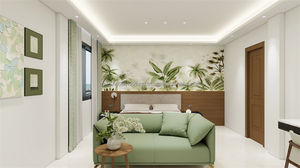 Ensemble de meubles de chambre d'hôtel moderne à prix abordable, kit complet comprenant lit en bois, tables de chevet, meuble TV et canapé - Product Image 4