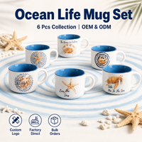 Taza de Café de Porcelana Pequeña Personalizada con Diseño de Playa y Océano, Taza de Cerámica con Animales Marinos, Libre de BPA, Apta para Microondas