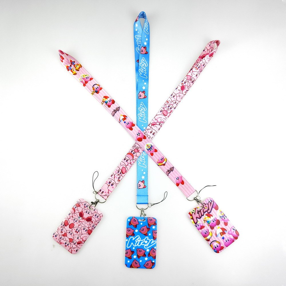 Portable Cartoon Cute Kirby Lanyards Satin Accessories Anti-Lost Neck Strap Card Holder Phone Case Lanyards Promotional Gifts