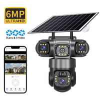 Cámara de seguridad de red PTZ para exteriores de 6MP con visión nocturna Cámara solar de tres lentes con panel de 8W Detección de movimiento 4G