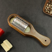 Coupe-fromage en bois d'acacia Eplucheur de légumes Râpe à fromage en acier inoxydable avec récipient pour fromage citron chocolat