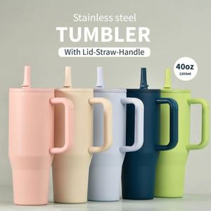 Gobelet isotherme personnalisé avec logo, 40 oz, à double paroi en acier inoxydable, avec paille rabattable, thermos portable pour le camping, 12-24 heures - Product Image 2