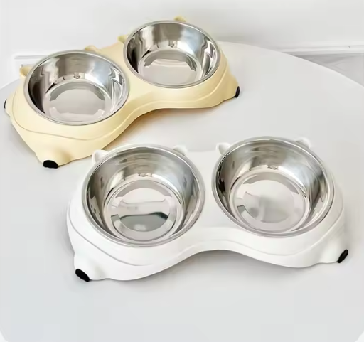 Non-Slip Macaron Pattern Stainless Steel Dog Bowl Double Bottle Shape for Outdoor Travel Feeding and Watering Pets
