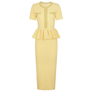 <span class=keywords><strong>Abiti</strong></span> eleganti alla moda da donna in maglia con perline Slim-fit Slim-fit a maniche corte abito per <span class=keywords><strong>abiti</strong></span> da sposa da donna - Product Image 1