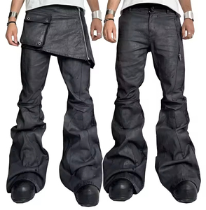 <span class=keywords><strong>Pantaloni</strong></span> a Zampa d'Elefante in <span class=keywords><strong>Pelle</strong></span> Personalizzati da Uomo Stile Streetwear Hip Hop da Moto - Product Image 1