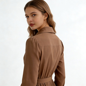 Vestido Camisero Elegante de Satén Plisado para Mujer, Vestido Largo con Cinturón, Vestidos Formales de Trabajo para Damas - Product Image 4