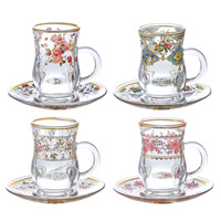Ensemble de tasses à café en verre à bord doré de luxe léger, style rétro européen, service à thé de l'après-midi, 6 tasses et assiettes, cadeau haut de gamme
