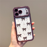 Coque de téléphone souple transparente à imprimé nœud papillon rouge vin brillant pour iPhone 18 Pro Max 17 16 15 14 Pro Max, coque en silicone style coréen pour fille