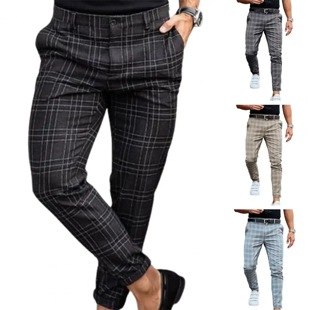 Celana Panjang Populer Celana Pensil Pola Kotak-kotak untuk Pria Celana Bawahan Streetwear Pria
