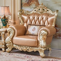 Canapé de salon de style européen, en cuir véritable, en bois massif sculpté, meubles de salon vintage pour villa et manoir