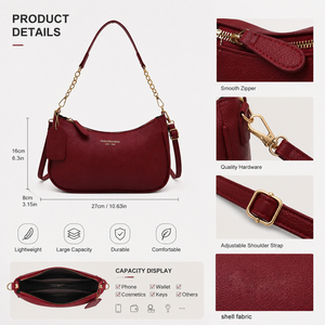 Women's Fashionable Versatile Solid Color Simple Crossbody <b>Bag</b> Waterproof Durable PU Lining with Zipper Closure Design - Product Image 5