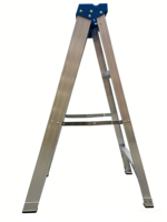 Échelle pliable en aluminium à une seule face de type A avec un design moderne pour une utilisation en extérieur et en entrepôt, comprend une boîte à outils