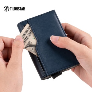 TILONSTAR TVC205 Customizable Logo Leather Aluminum Anti-theft <b>RFID</b> <b>Blocking</b> Card Case <b>Wallet</b> Holder Credit Pop up Card Holder - Product Image 4